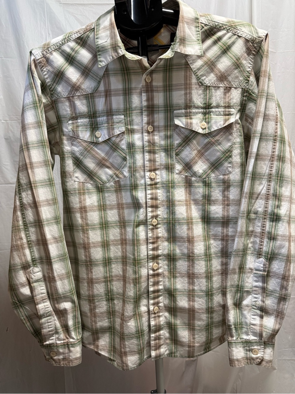 Patagonia Organic Cotton Plaid Western Button Up Shirt Men’s Medium Green Brown